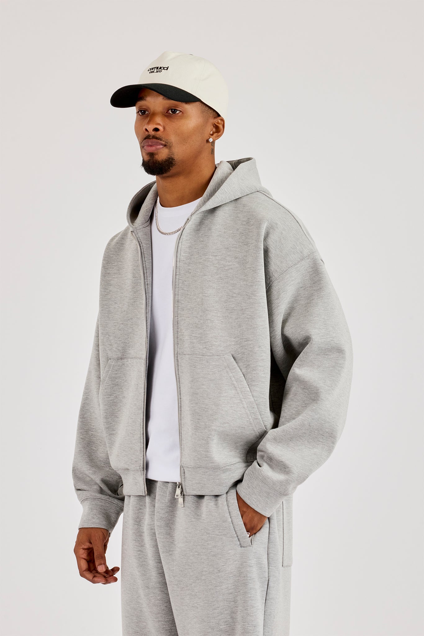 Scuba Zip Through Boxy Hoodie - Grey